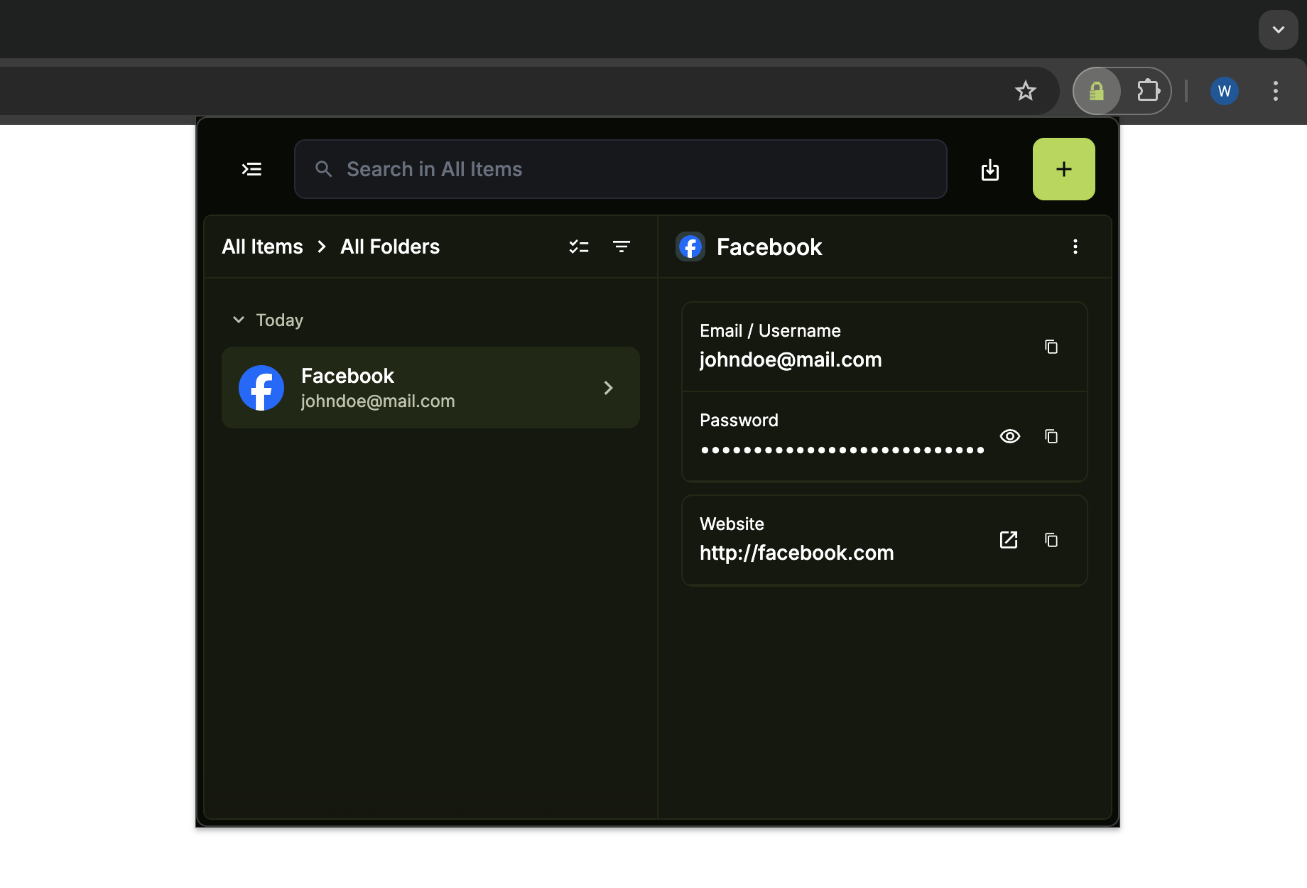 Open options menu in the browser extension