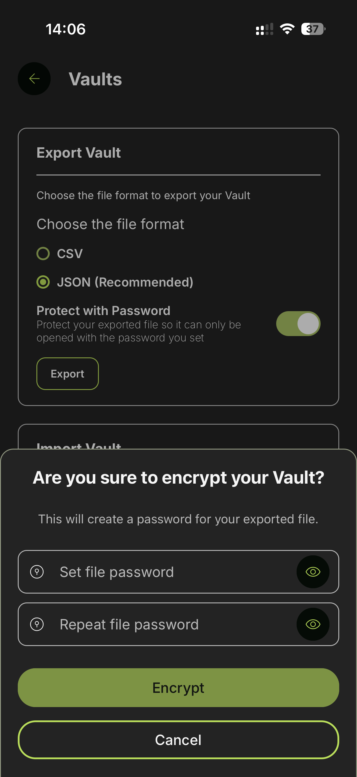 Set export password